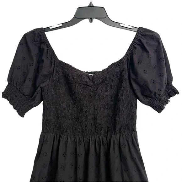 Lost + Wander's La Luna Smocked Bodice Black Cotton Eyelet Maxi Dress Medium - Picture 5 of 7